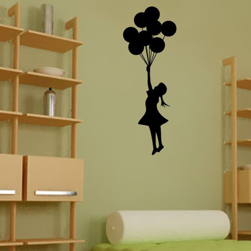 A Banksy Balloon Girl wall sticker featuring a girl holding balloons.