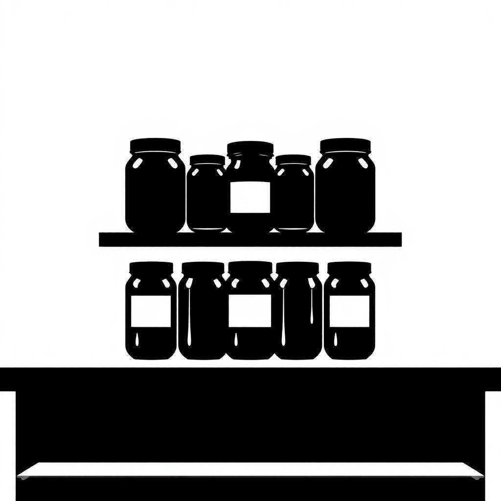 AI Generated Decal: 6 jam jars on a shelf