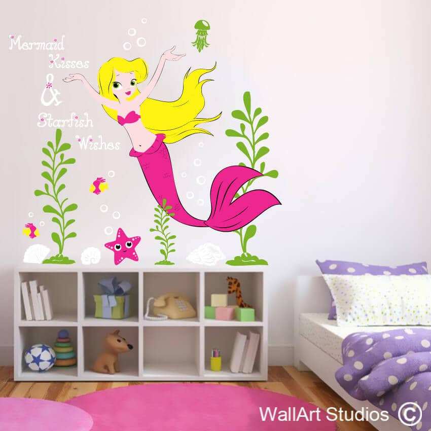 Mermaid Kisses & Starfish Wishes Wall Art Vinyls | Mermaid Kisses & Starfish Wishes Wall Art Vinyls | Wall Art Studios UK