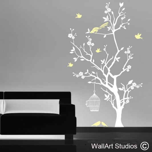 Bird Cage and Blossom Tree Wall Art Stickers