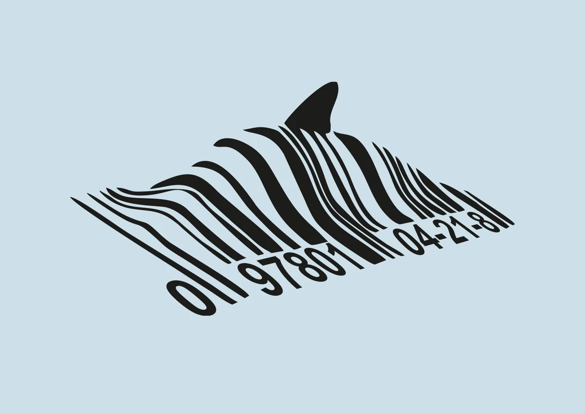 Barcode shark fin Banksy stencil