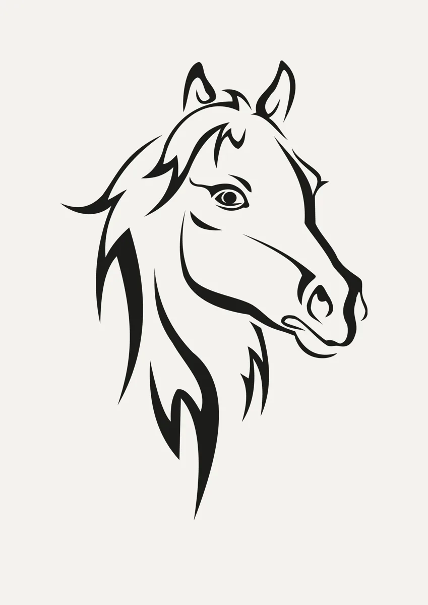 Horse head with a flowing mane, graphic illustration