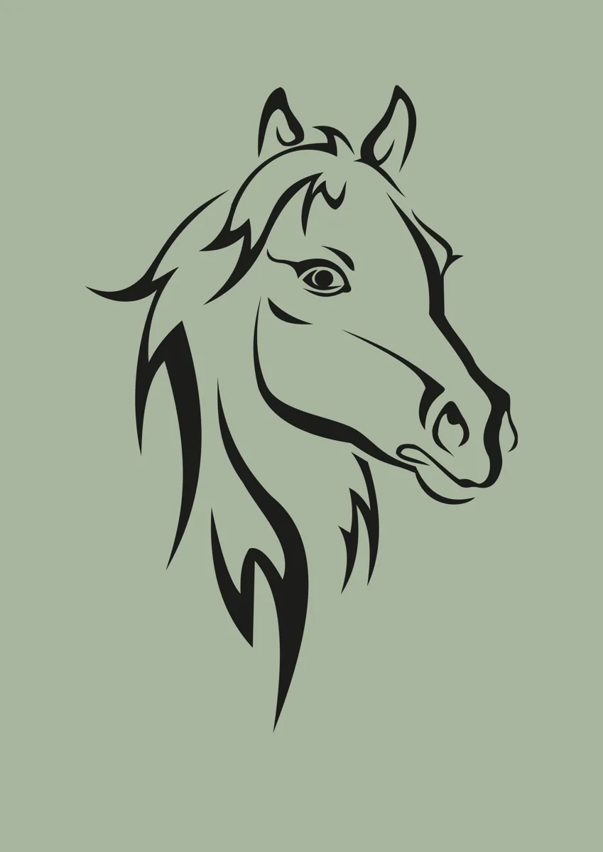Horse head with a flowing mane, graphic illustration