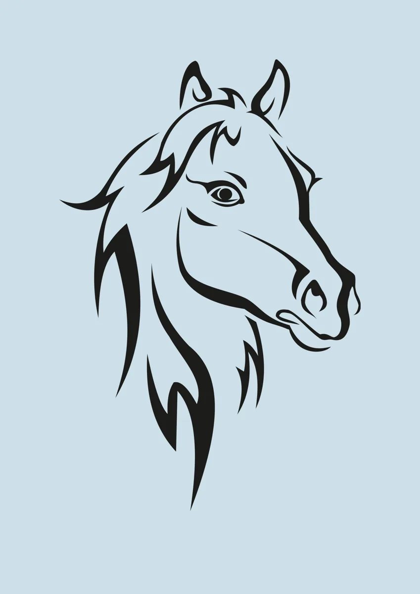 Horse head with a flowing mane, graphic illustration