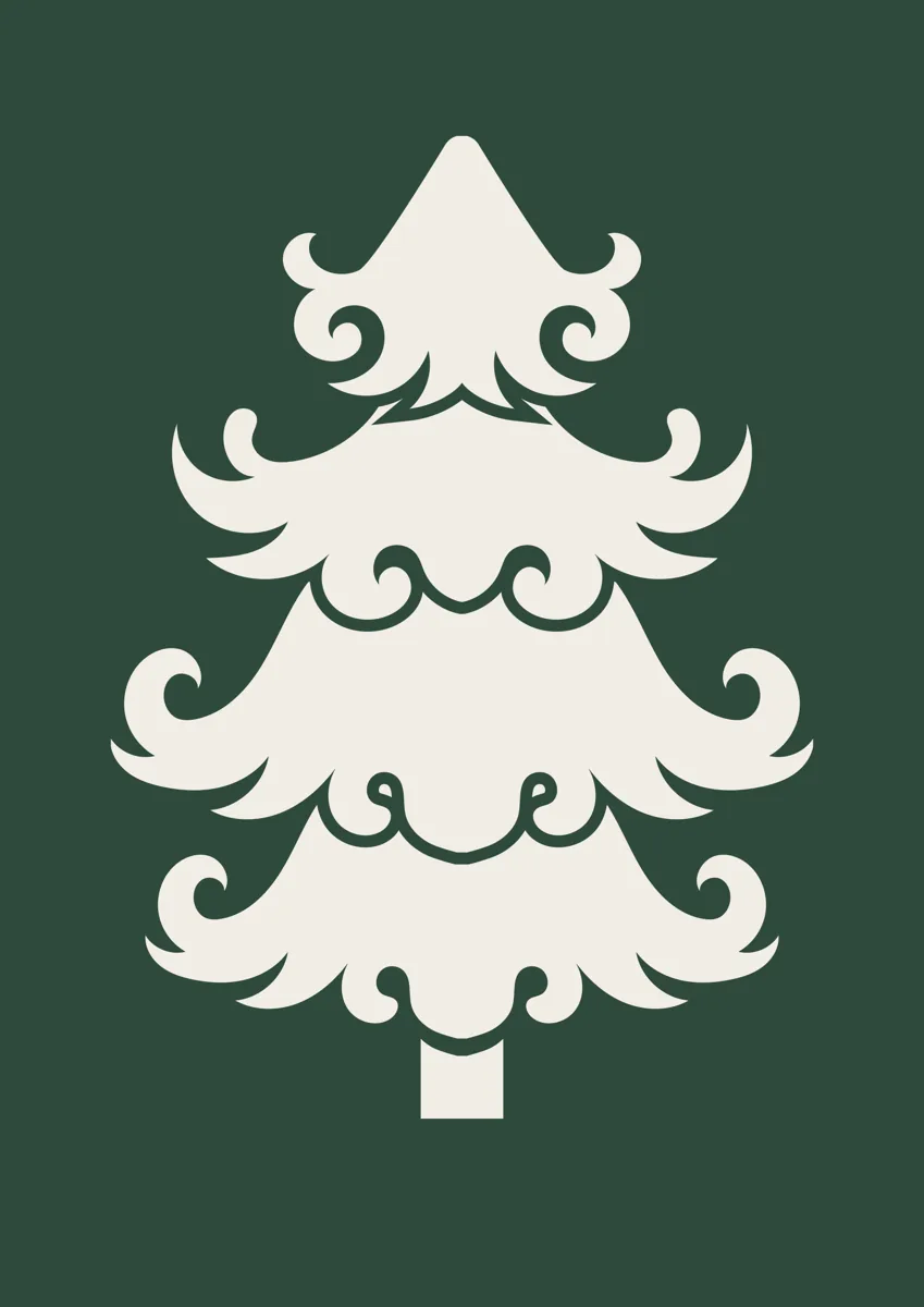 Christmas tree silhouette with curling, scroll-like tiers