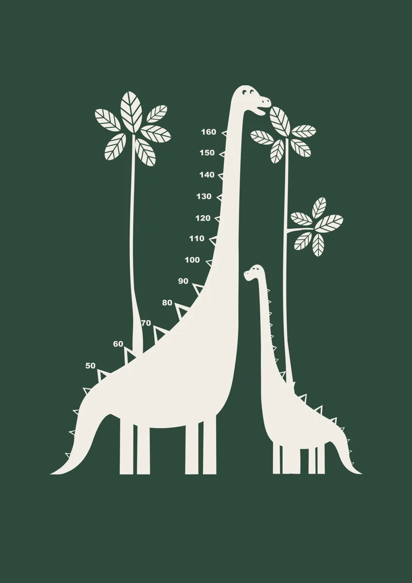 Two long-necked dinosaurs among tall flowers, silhouette