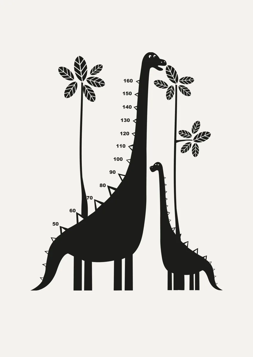 Two long-necked dinosaurs among tall flowers, silhouette