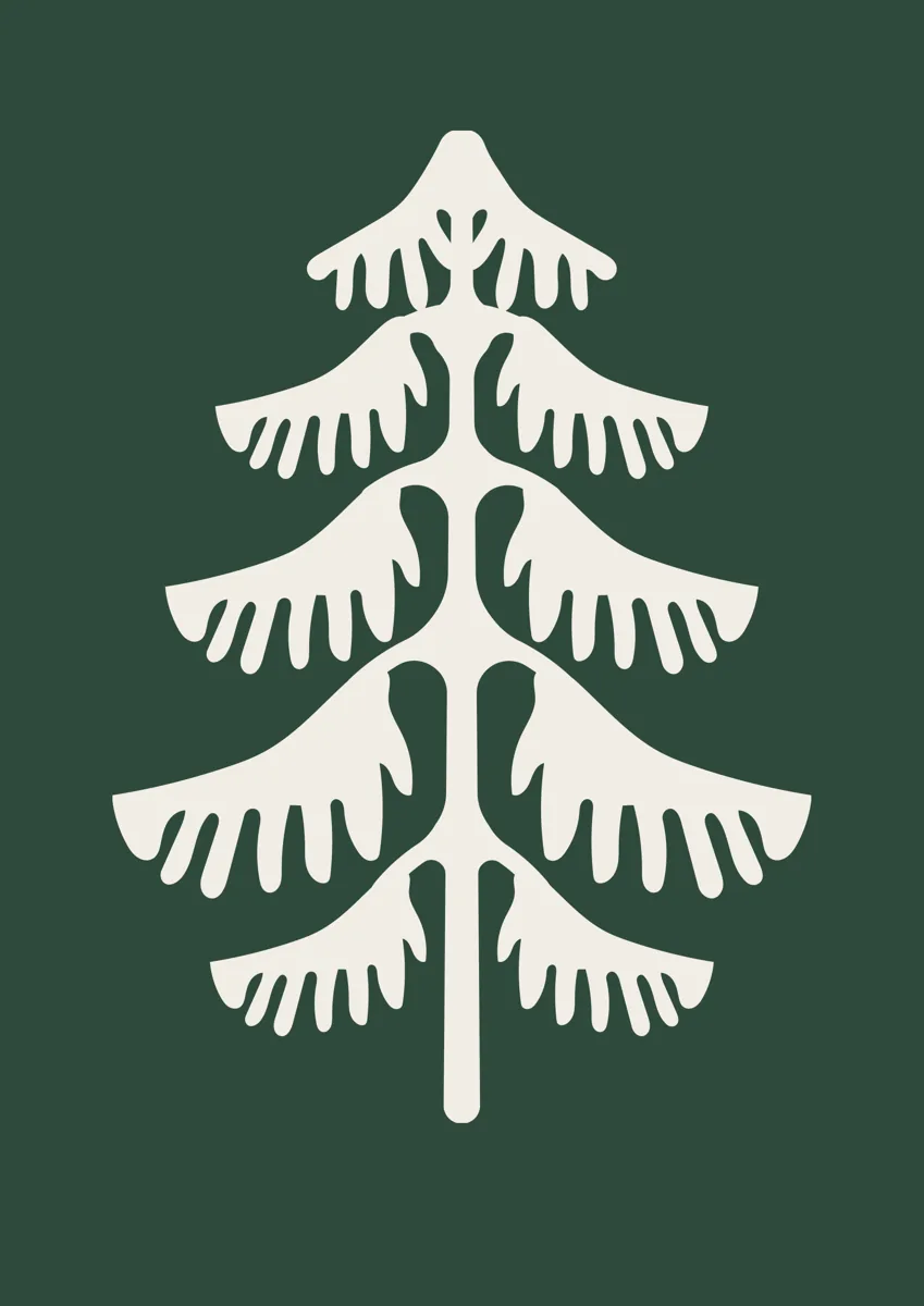 Folk-style Christmas tree with feathery drooping branches