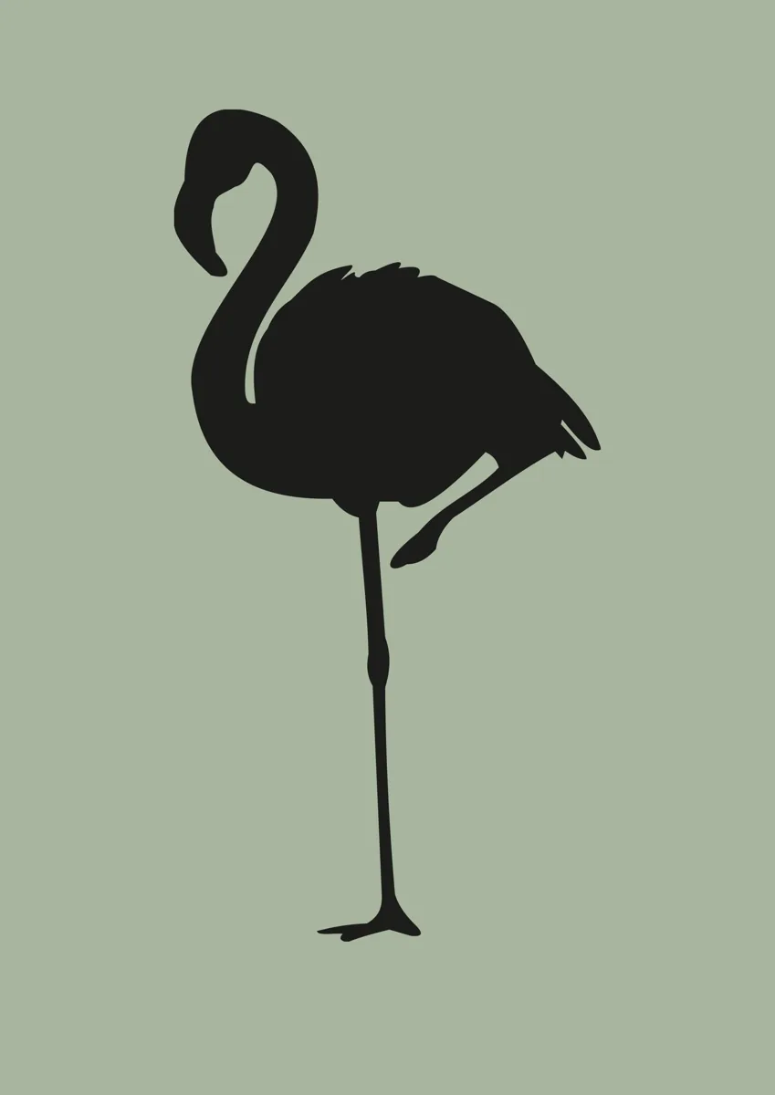 Flamingo standing on one leg, silhouette