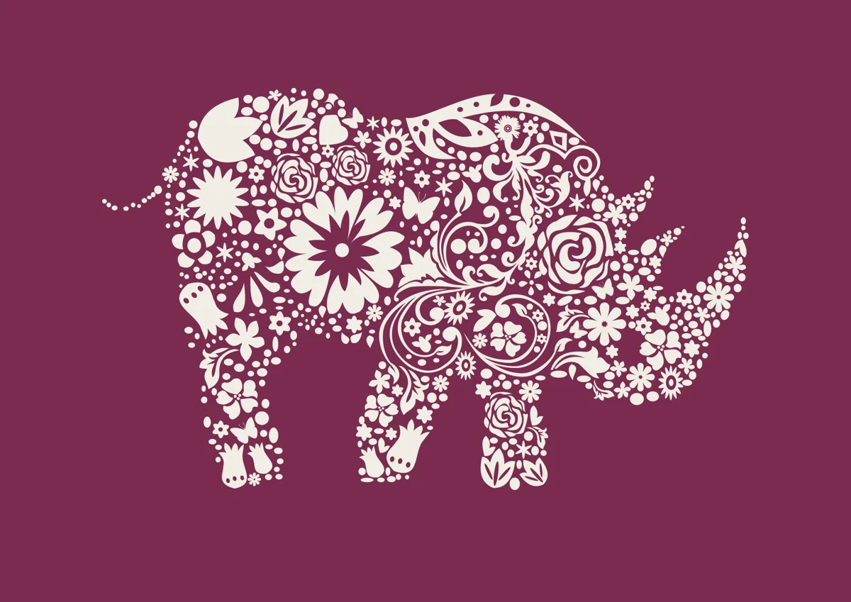 Rhinoceros filled with decorative floral pattern