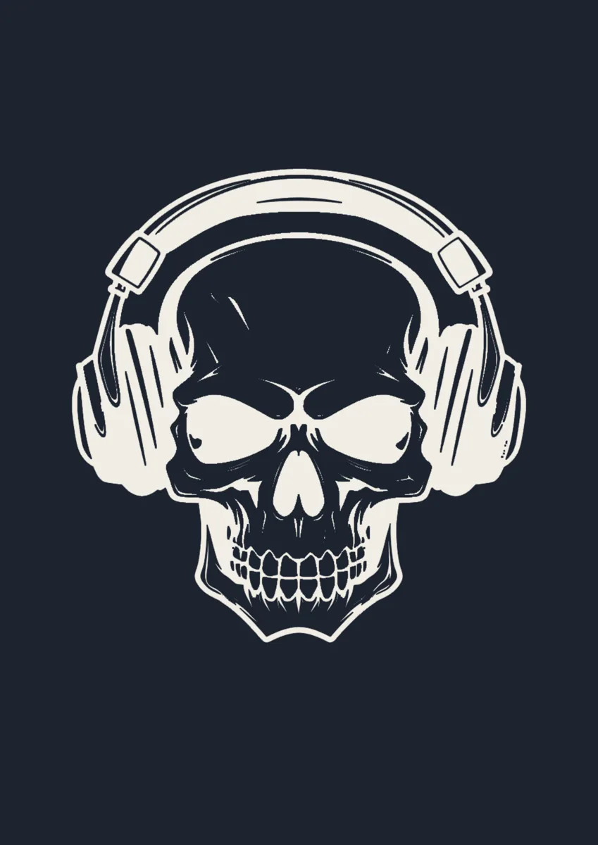 Skull wearing headphones, illustration