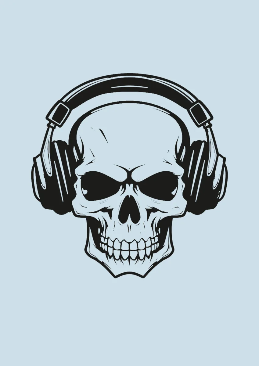 Skull wearing headphones, illustration