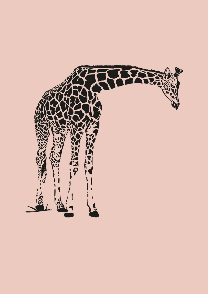 Giraffe bending its long neck, patterned illustration