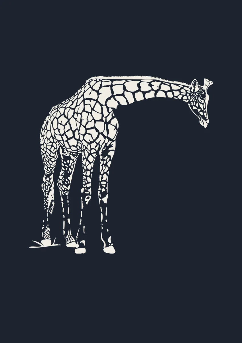 Giraffe bending its long neck, patterned illustration