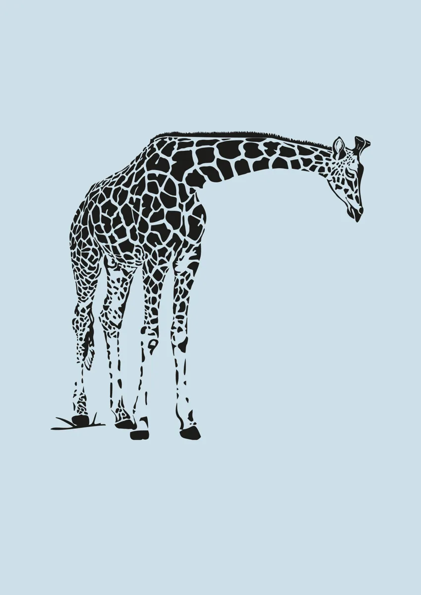 Giraffe bending its long neck, patterned illustration