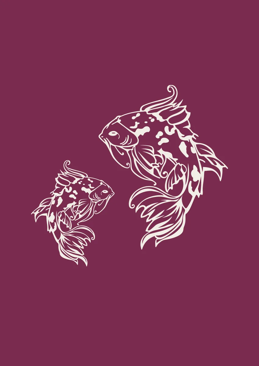 Two koi carp swimming in a circle, detailed illustration