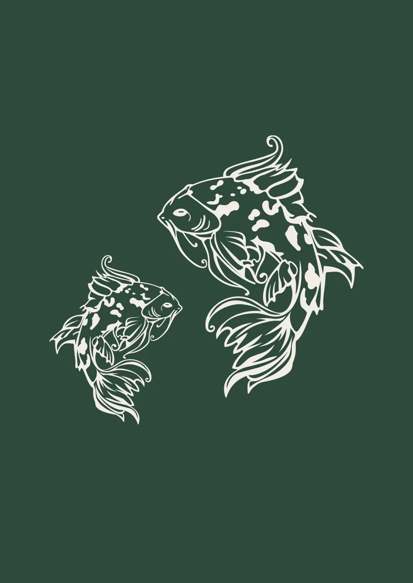 Two koi carp swimming in a circle, detailed illustration
