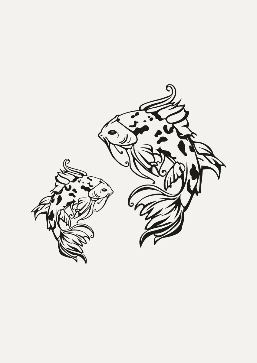 Two koi carp swimming in a circle, detailed illustration