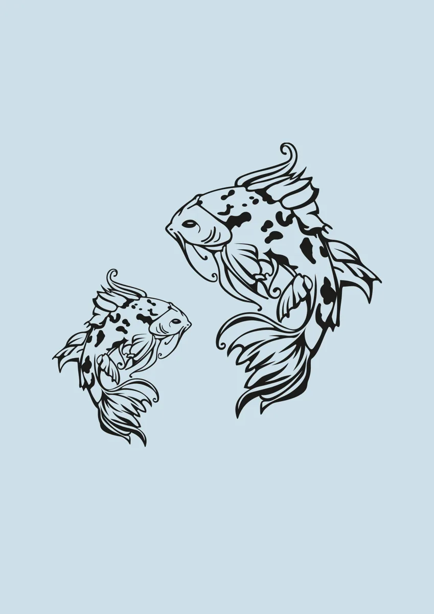 Two koi carp swimming in a circle, detailed illustration
