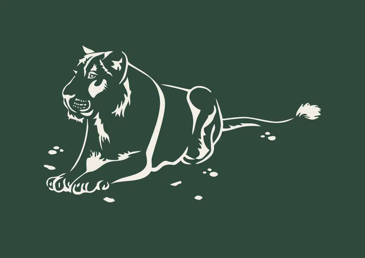 Lioness lying on rocks, illustration
