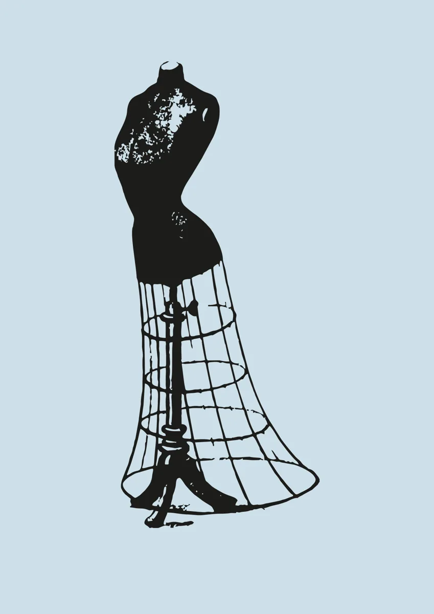 Victorian style mannequin with lace bodice and cage skirt