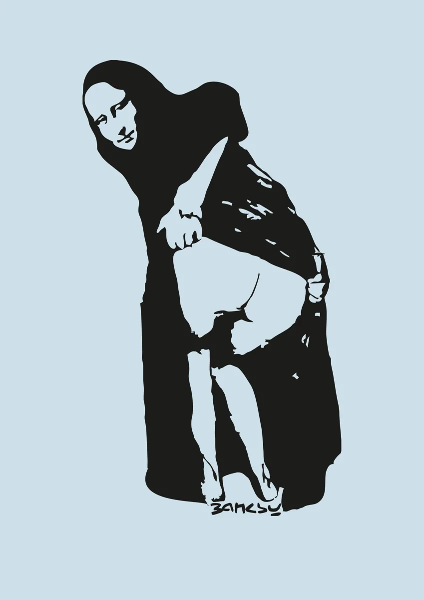 Mooning Mona Lisa Banksy stencil