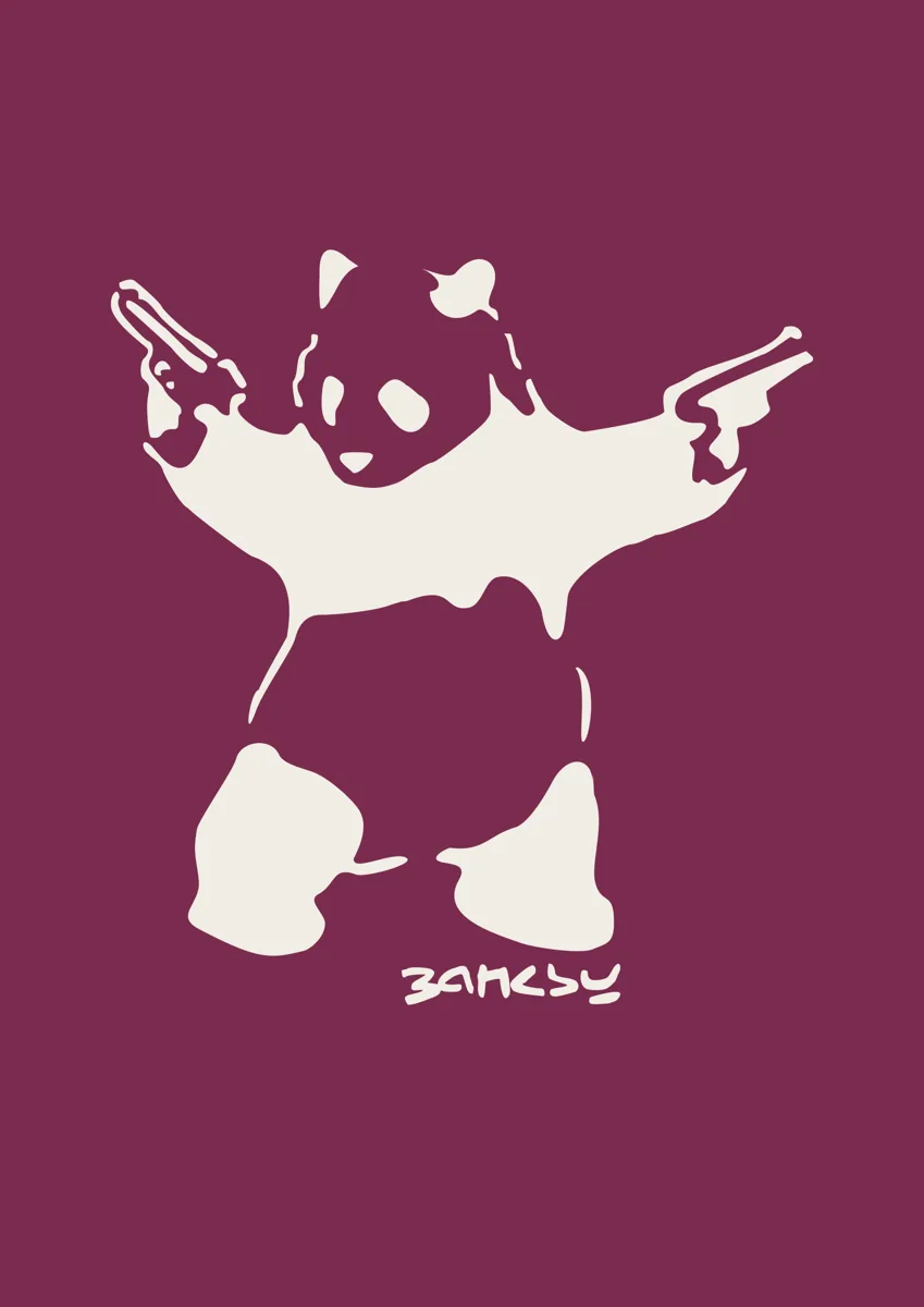 Banksy-style panda holding two pistols stencil