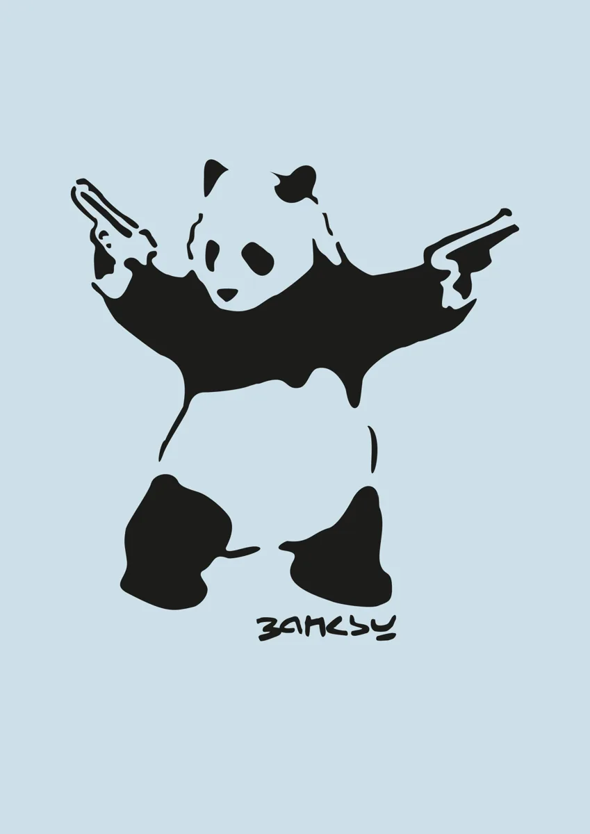 Banksy-style panda holding two pistols stencil
