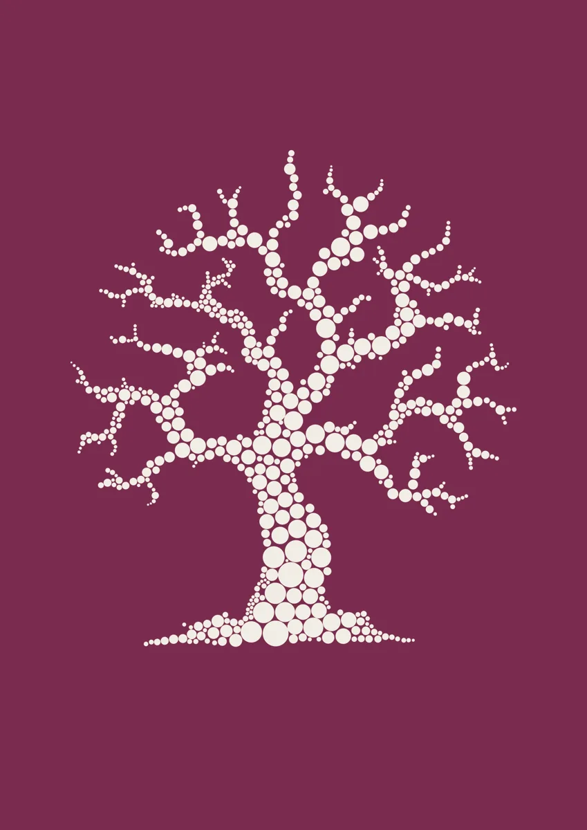 Gnarled tree with a trunk made of pebbles and twisting branches