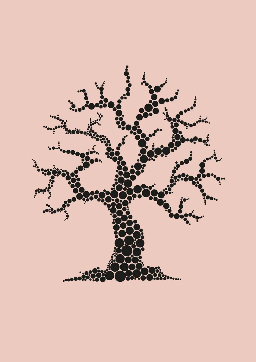 Gnarled tree with a trunk made of pebbles and twisting branches