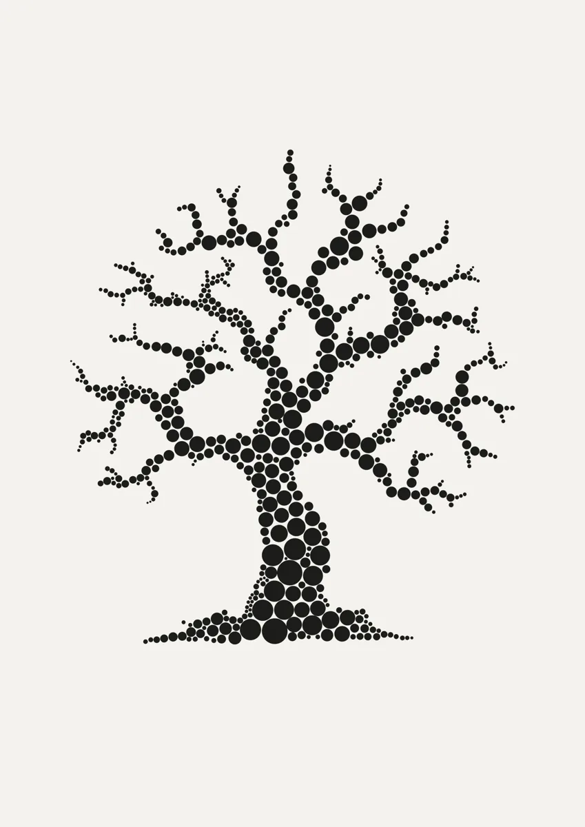Gnarled tree with a trunk made of pebbles and twisting branches