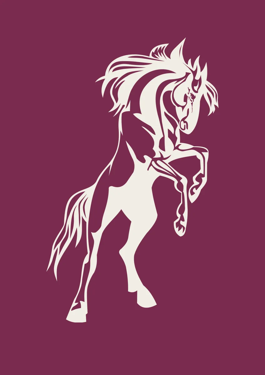 Horse rearing on its hind legs, silhouette