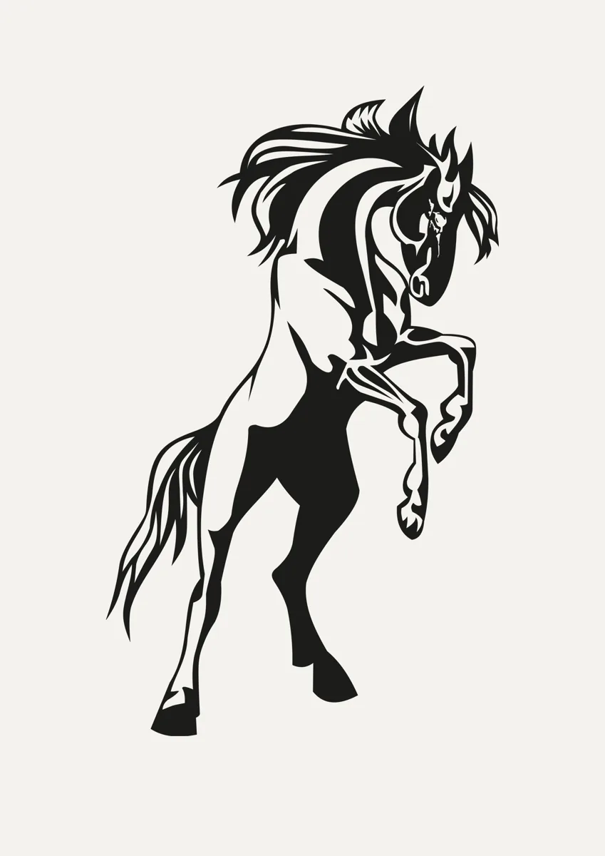 Horse rearing on its hind legs, silhouette