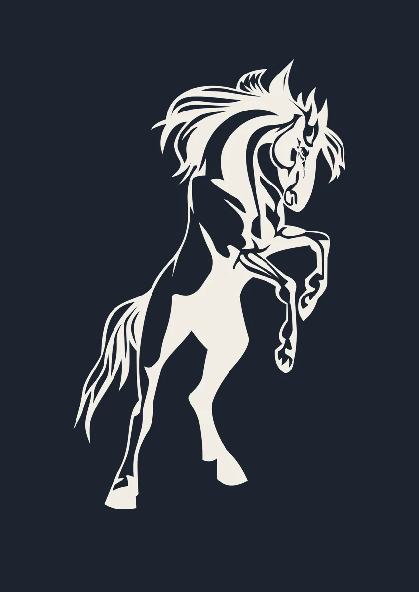Horse rearing on its hind legs, silhouette