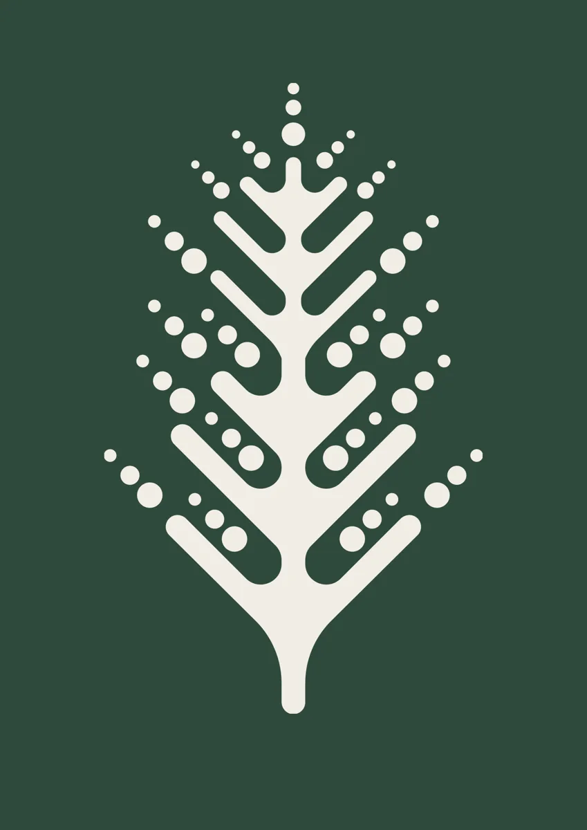 Scandinavian style Christmas tree with herringbone branches and dots
