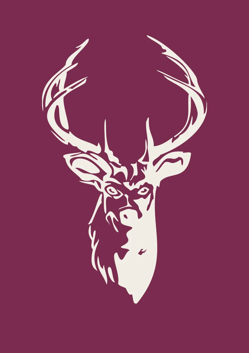 Stag head with large antlers, graphic silhouette
