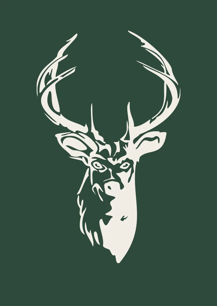 Stag head with large antlers, graphic silhouette