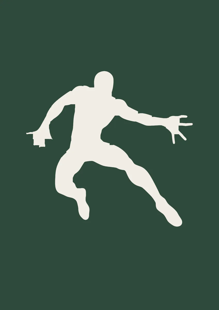 Superhero leaping through the air, solid silhouette