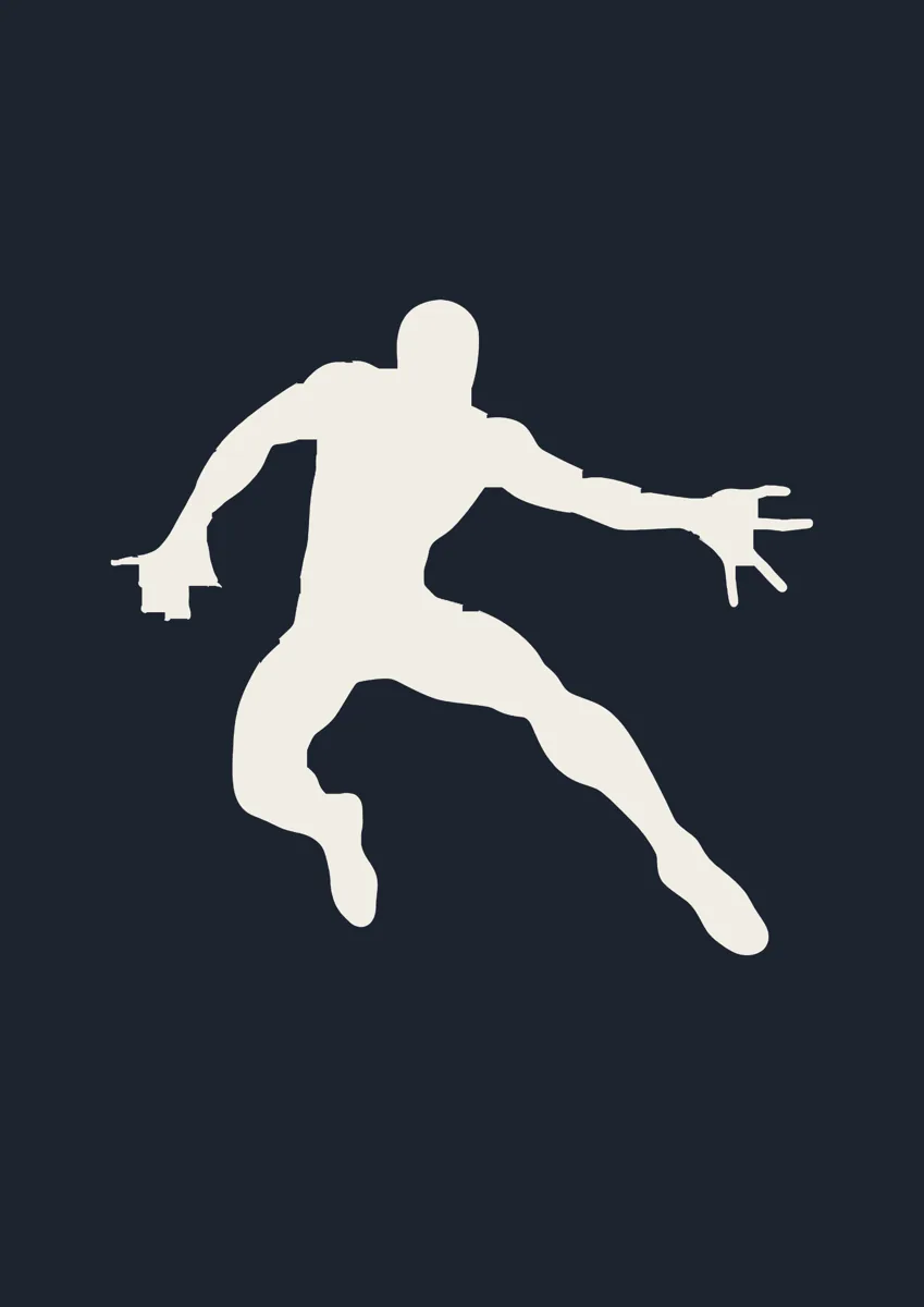 Superhero leaping through the air, solid silhouette