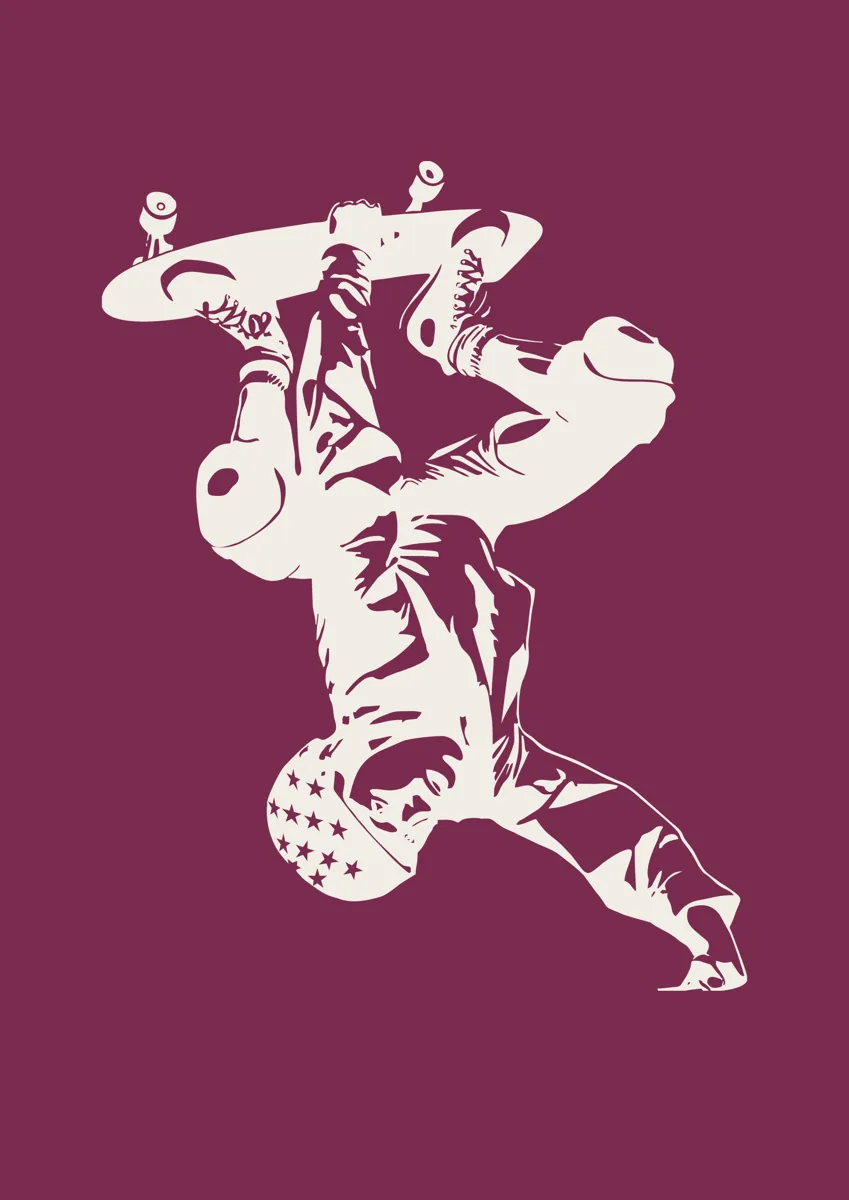 Skateboarder upside down mid-trick, detailed silhouette