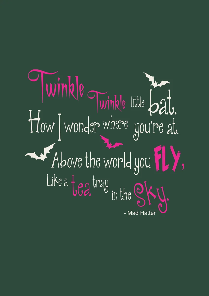 Twinkle twinkle little bat verse in playful lettering with bats