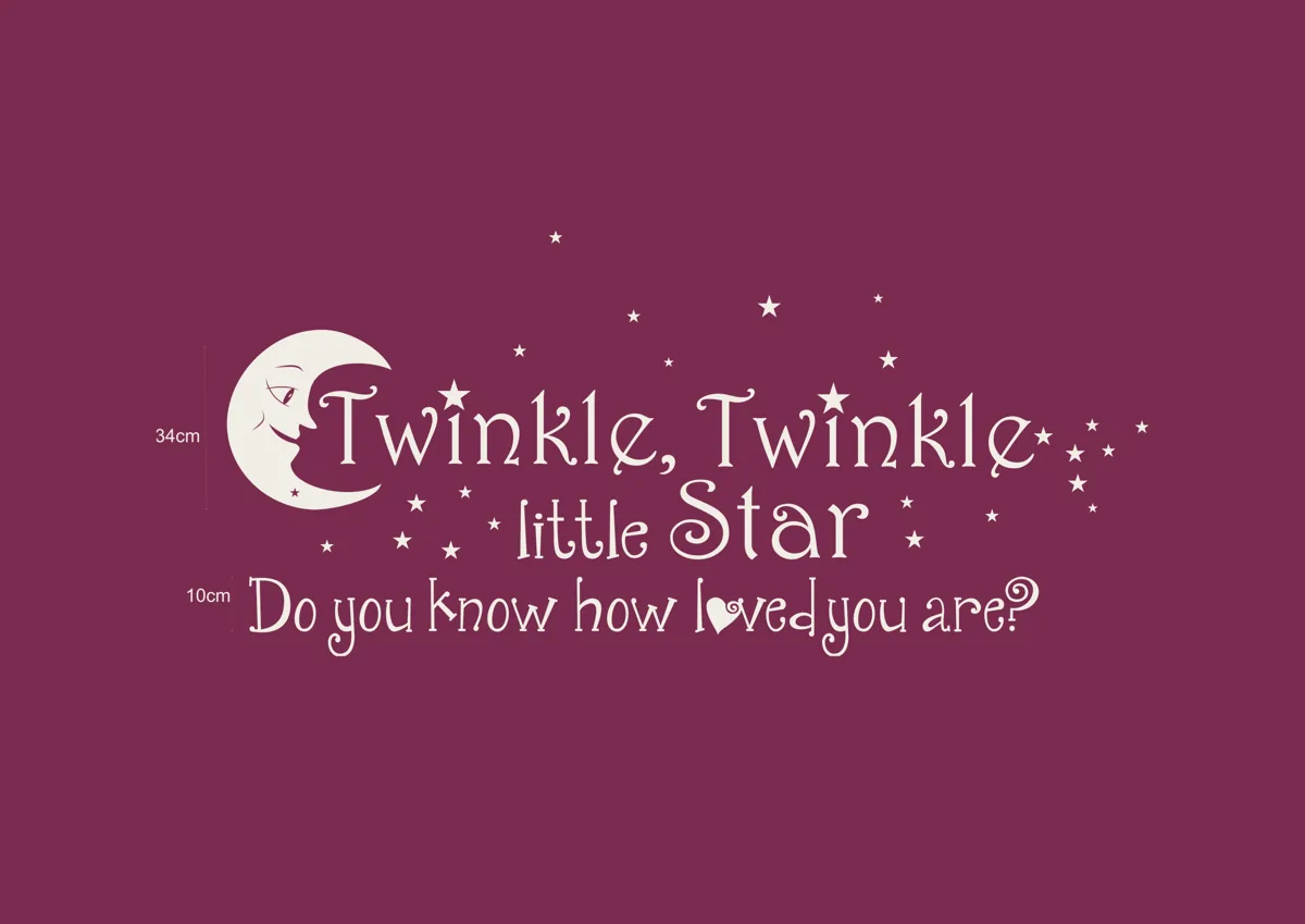 Twinkle twinkle little star lettering with a crescent moon