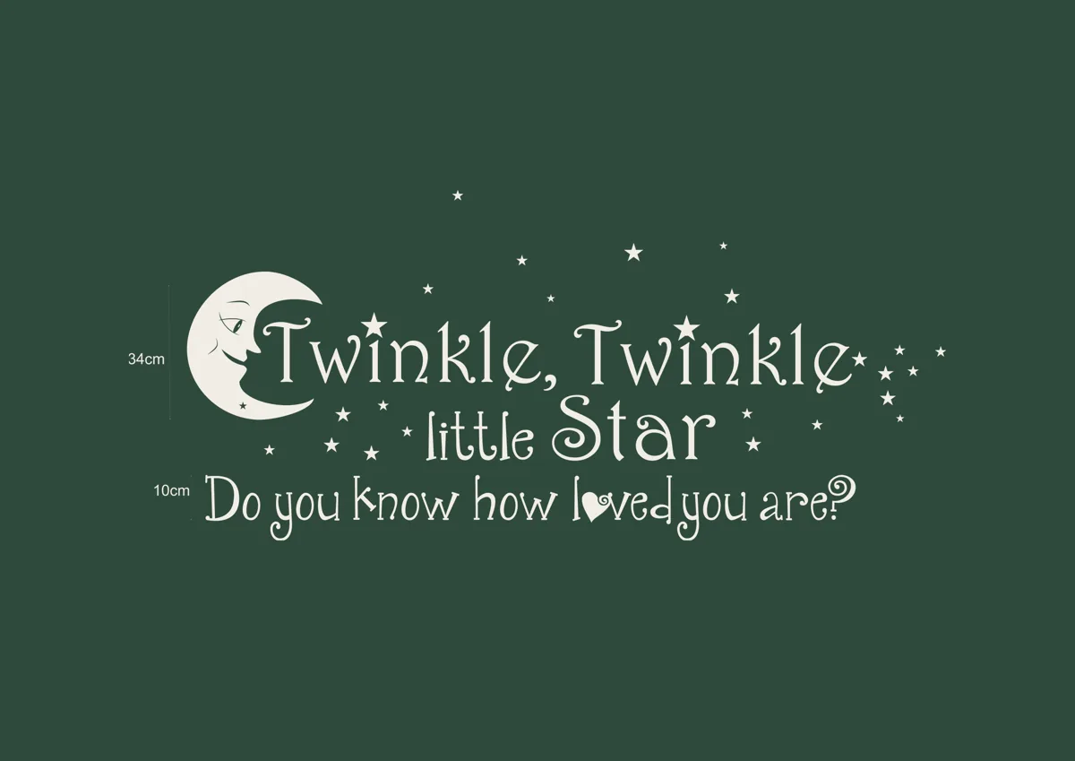 Twinkle twinkle little star lettering with a crescent moon