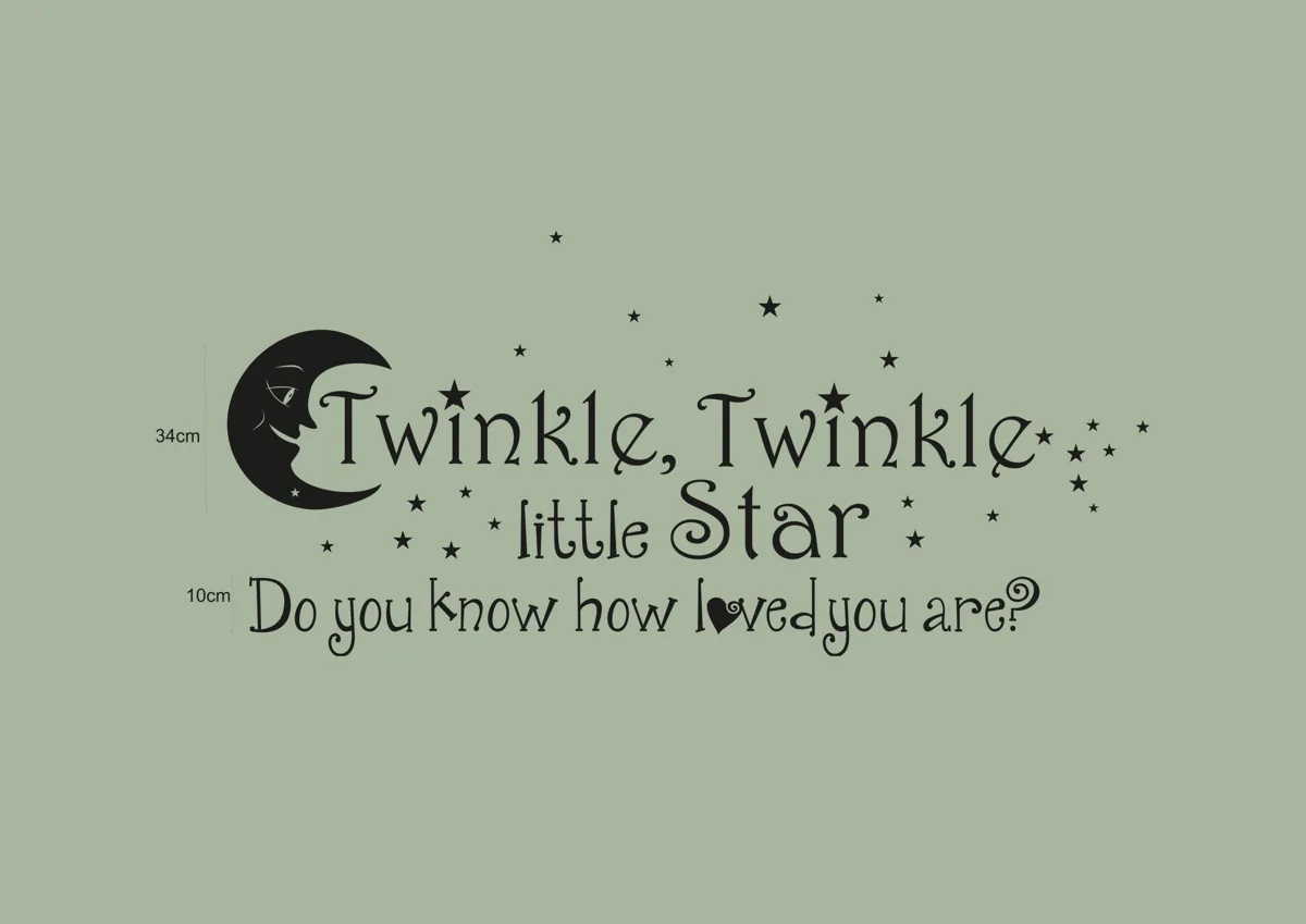 Twinkle twinkle little star lettering with a crescent moon