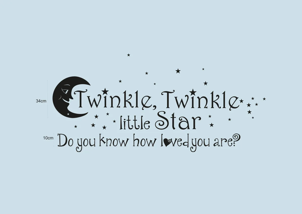 Twinkle twinkle little star lettering with a crescent moon