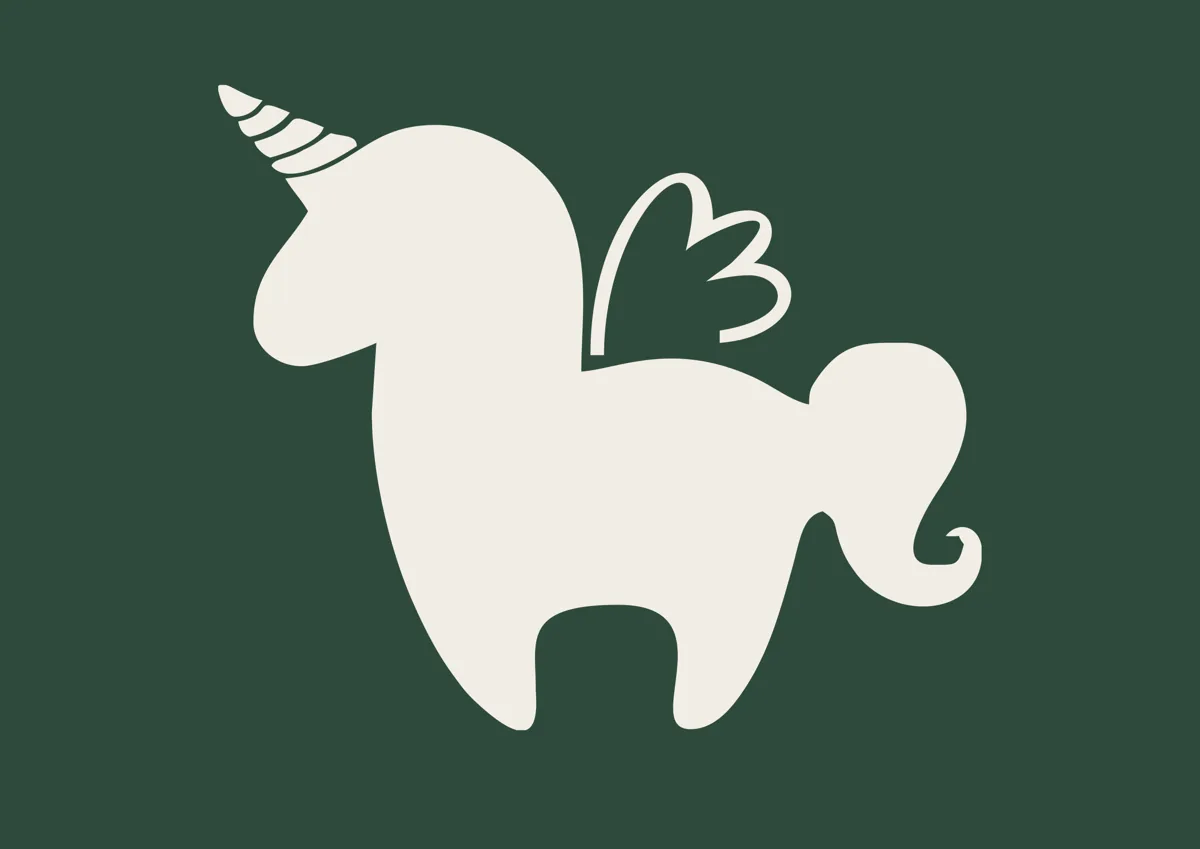 Chubby unicorn silhouette with horn and flowing tail