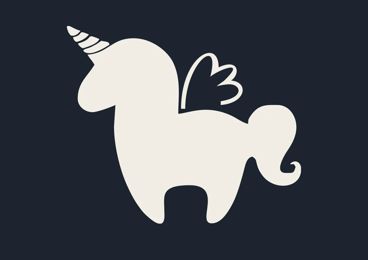 Chubby unicorn silhouette with horn and flowing tail