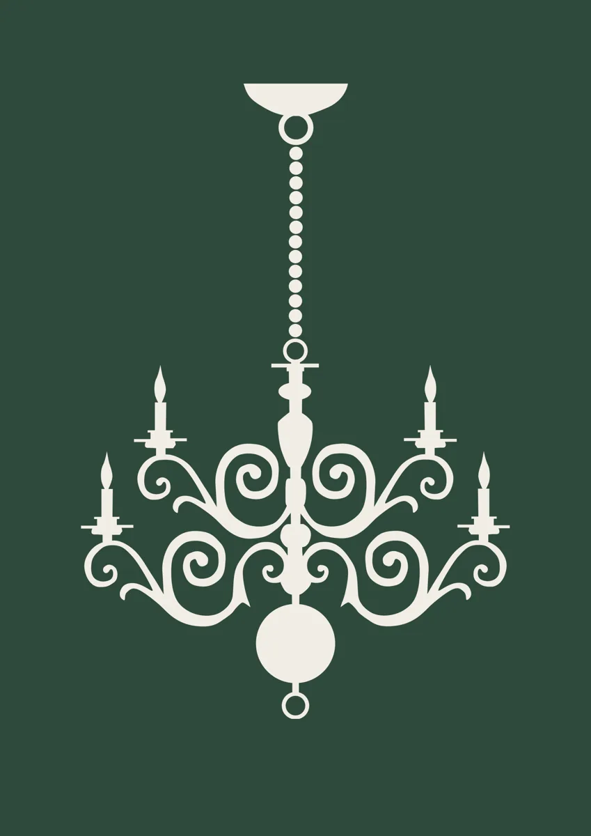 Wrought iron chandelier with candles hanging from a chain