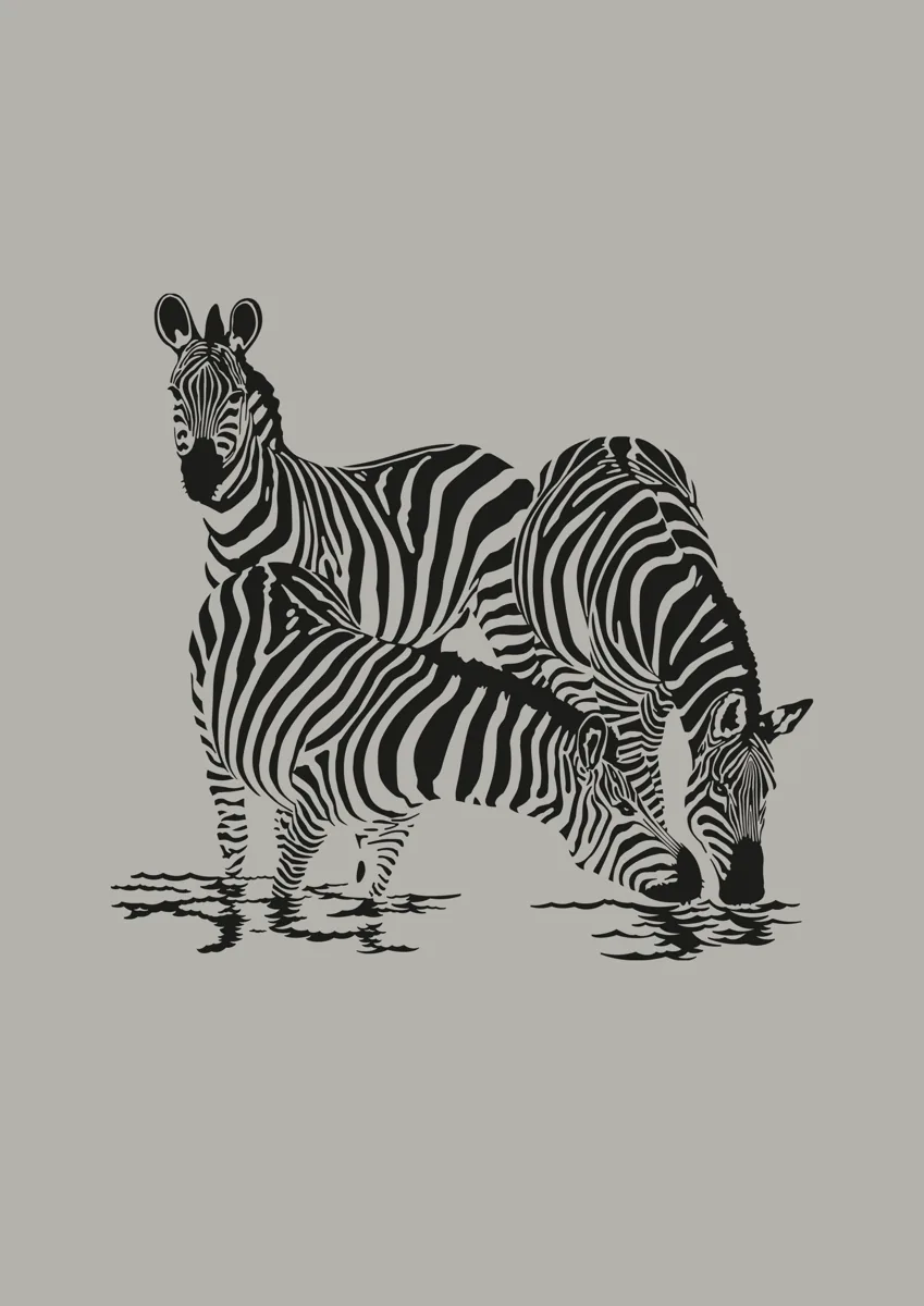 Two zebras drinking at a waterhole