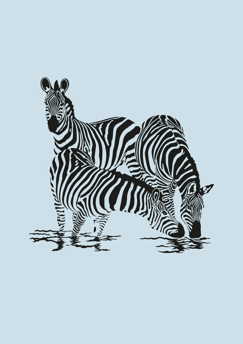 Two zebras drinking at a waterhole